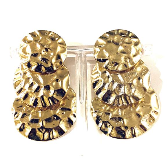 Gold Textured Circle Clip Earrings - Picture 1 of 2